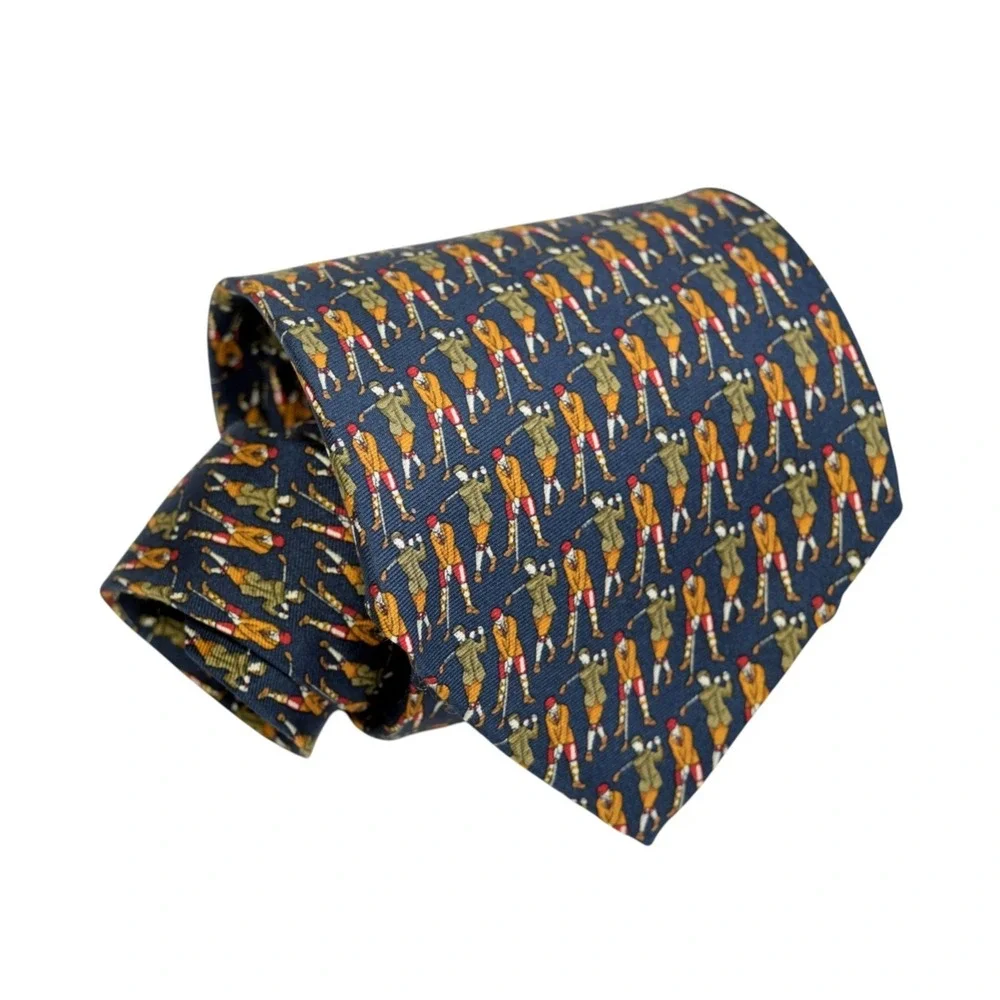 Brooks Brothers Makers Silk Tie Navy Blue Golf Pattern‎ Sport Novelty USA 58.5